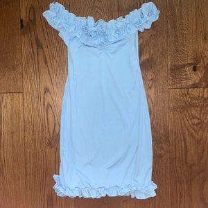 Off shoulder frill pastel blue dress 🦋